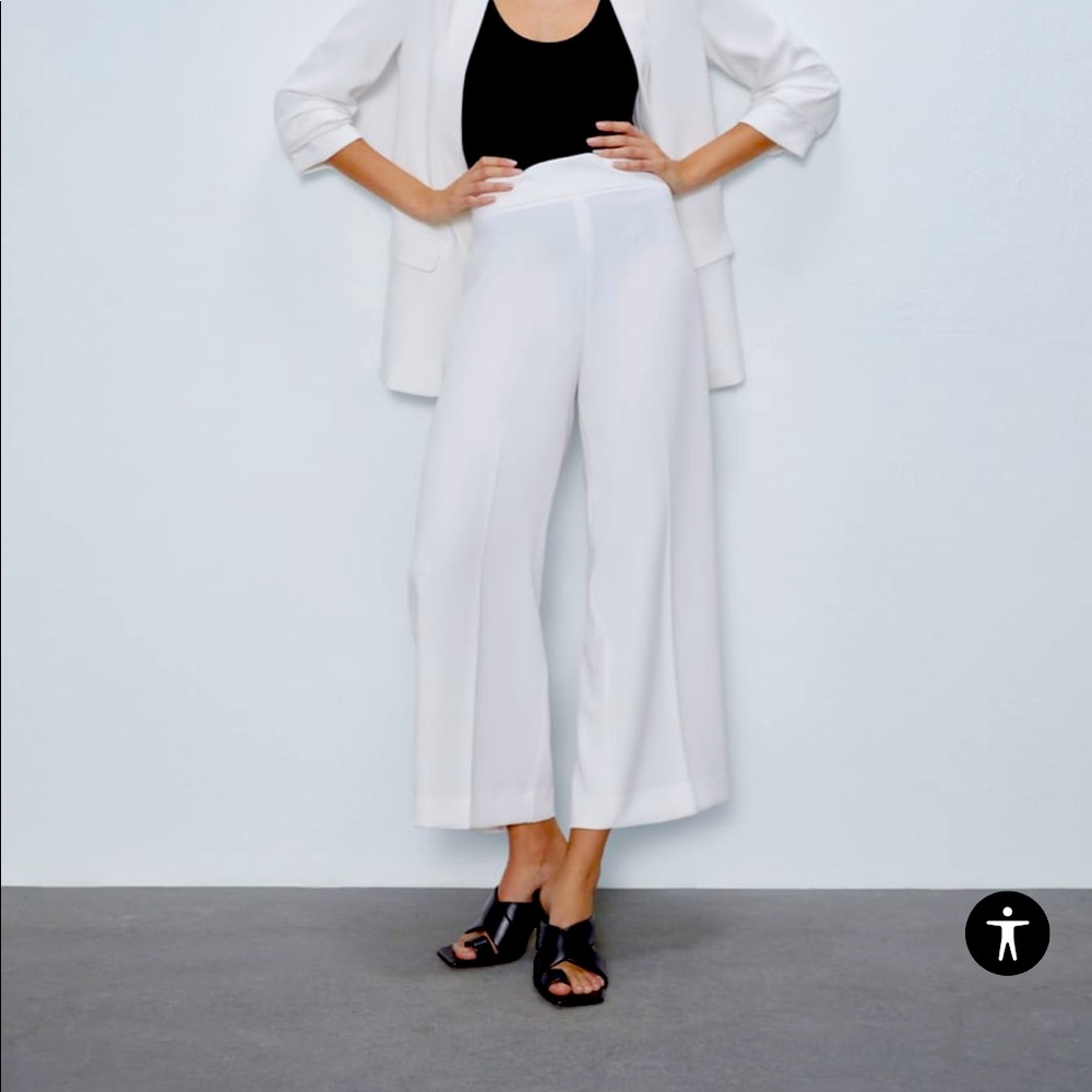 White Zara Pallazo Trousers: Medium high waisted